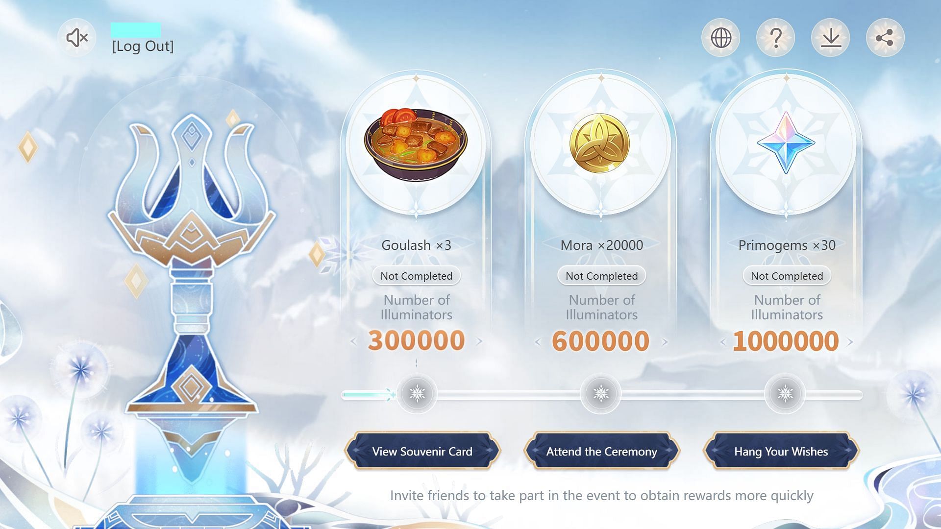 The rewards will be unlocked once number of participants reaches milestone (Image via Genshin Impact)