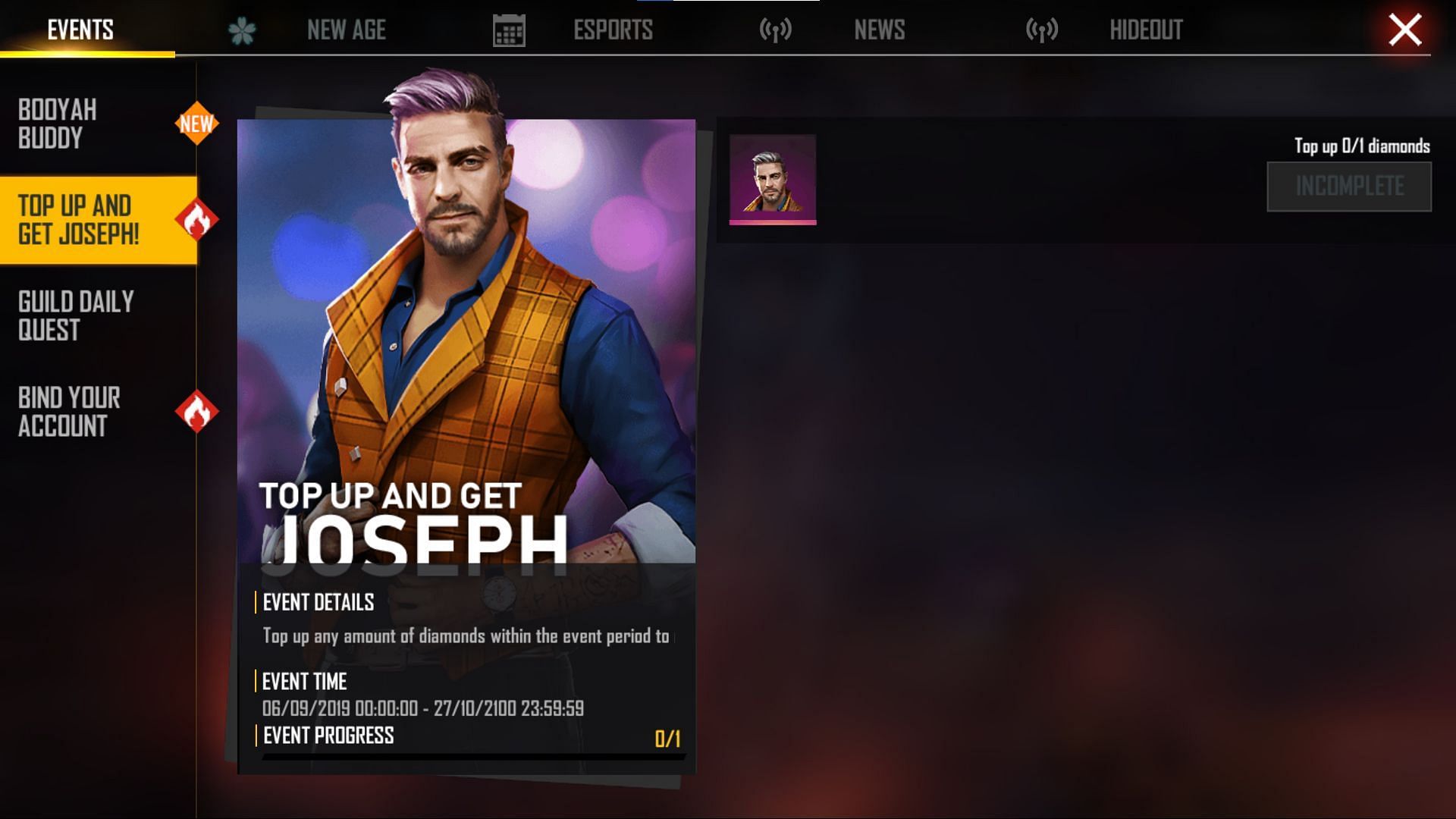Gamers have to buy any amount of diamonds to get the character (Image via Free Fire)