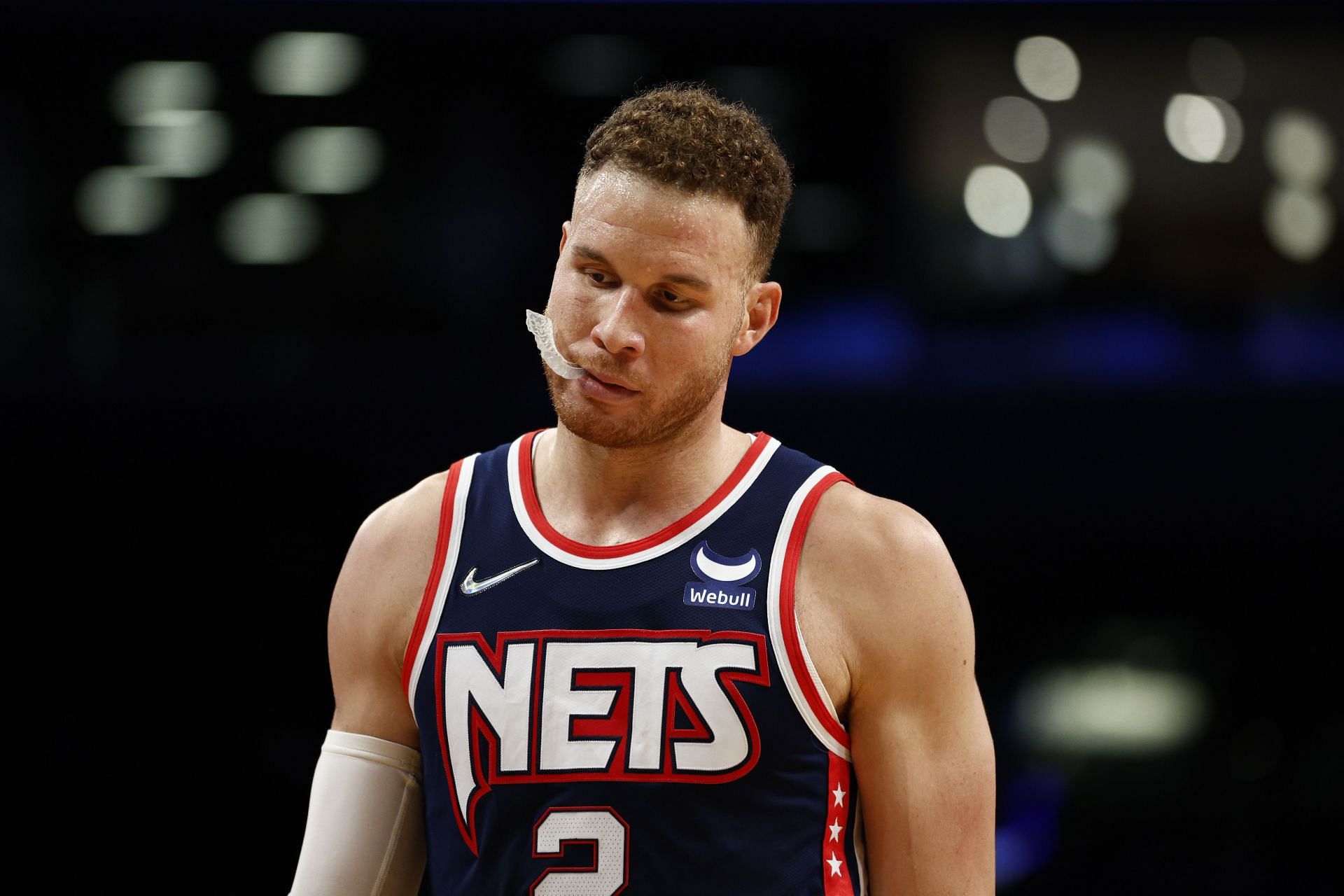 Blake Griffin reacts during the Orlando Magic v Brooklyn Nets game