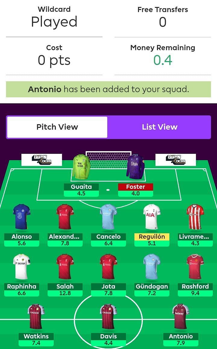 Suggested FPL Team for Gameweek 16