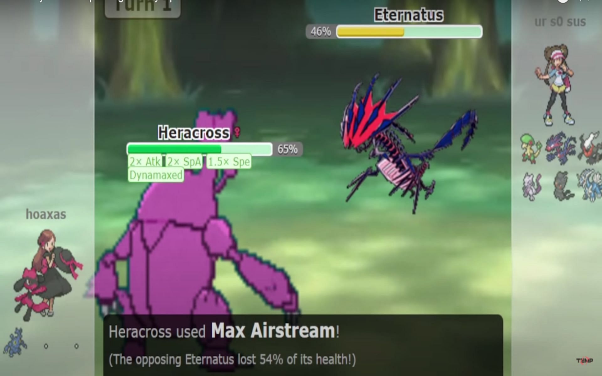 Dynamax Heracross was able to boost up and become increadibly powerful (Image via Pokemon Showdown)