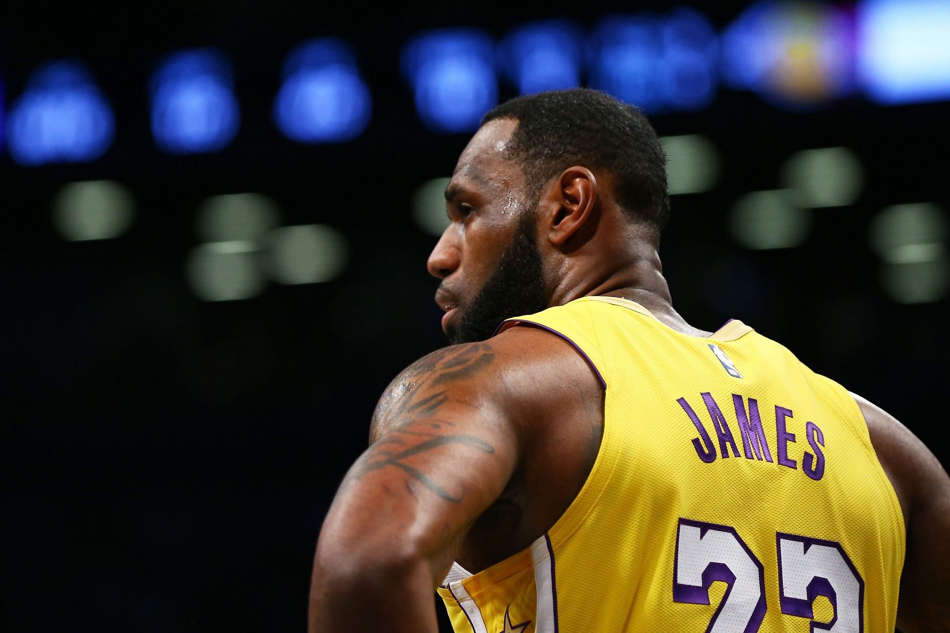 LeBron James in action during LA Lakers v Brooklyn Nets game - 2019-20 NBA season
