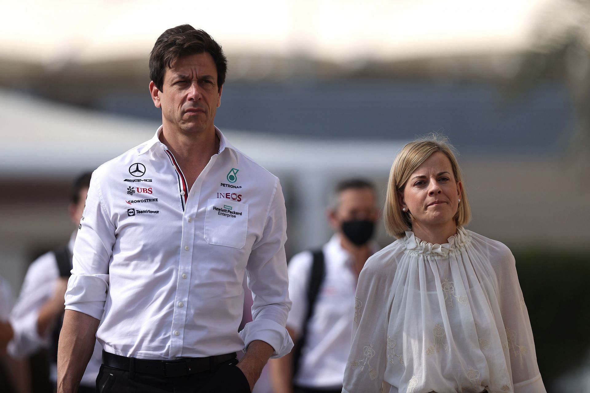 Toto Wolff (left) and Susie Wolff (right) (Photo by Lars Baron/Getty Images)