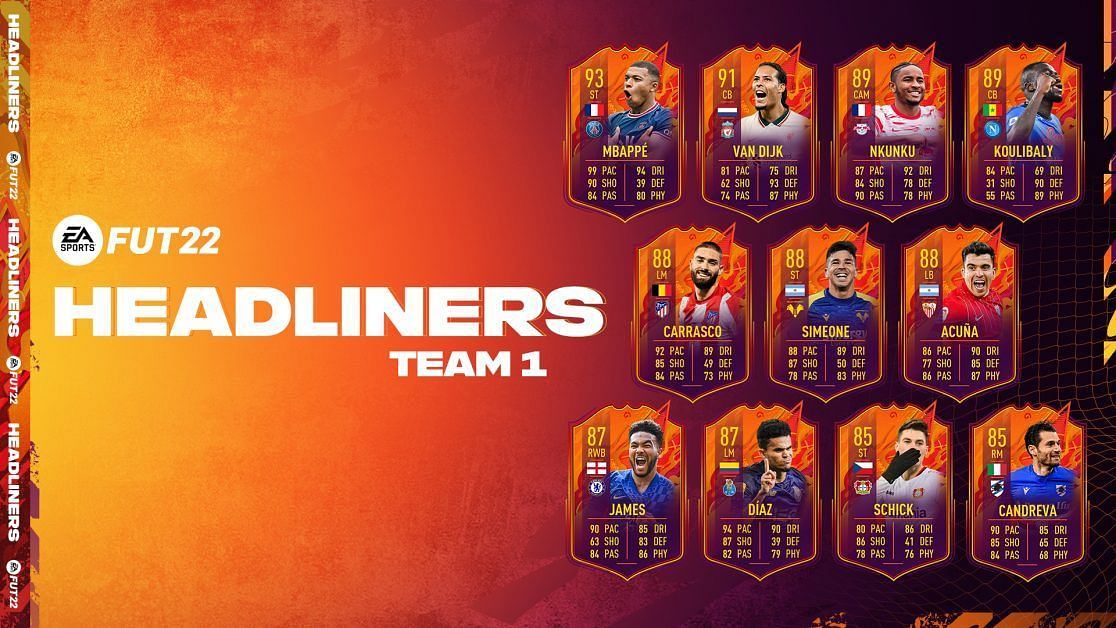 FIFA 22 Headliners Team 1 has been released (Image via EA Sports)