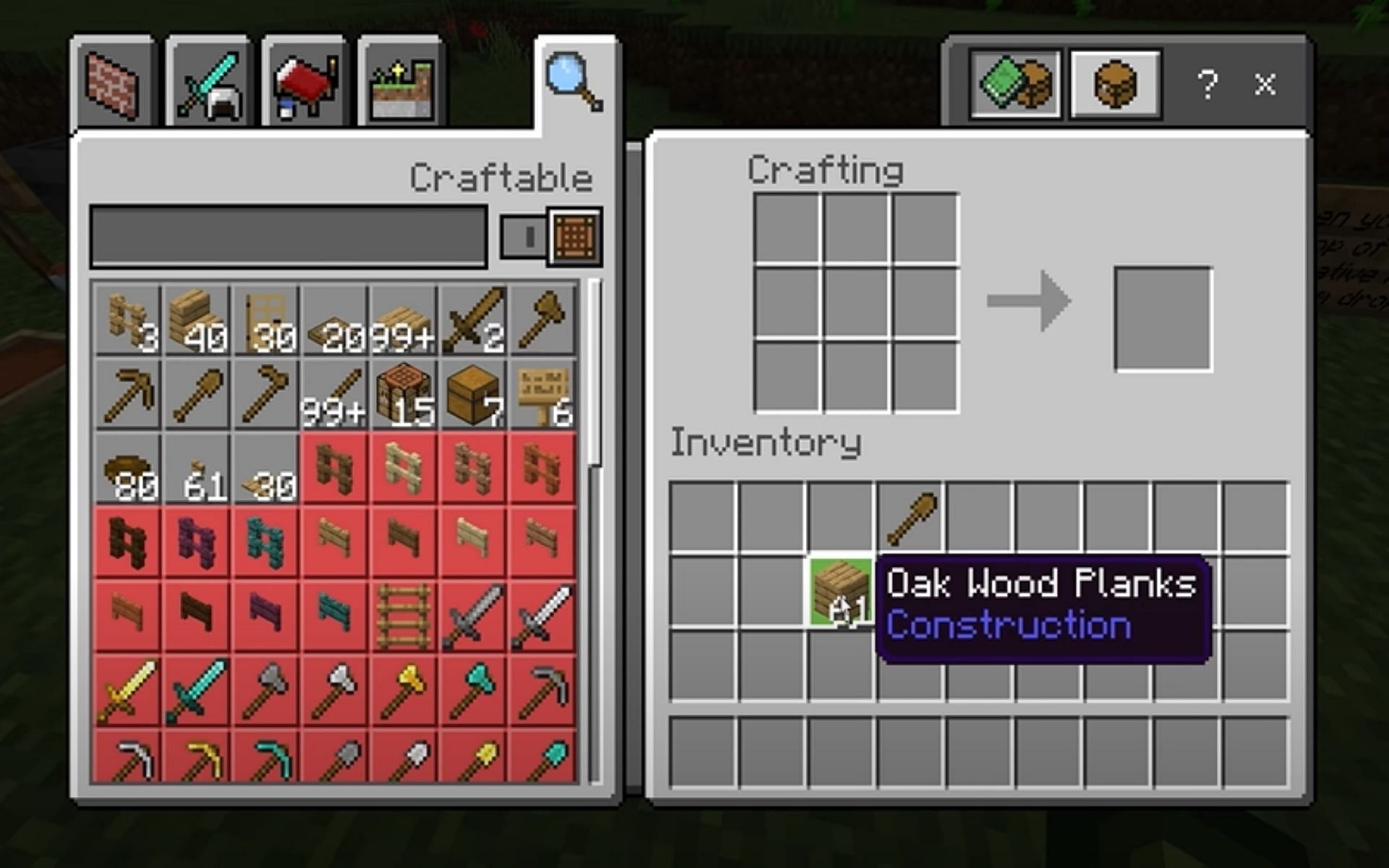 Boat does not appear in the crafting recipe even with proper items (Image via YouTube / ECKOSOLDIER)