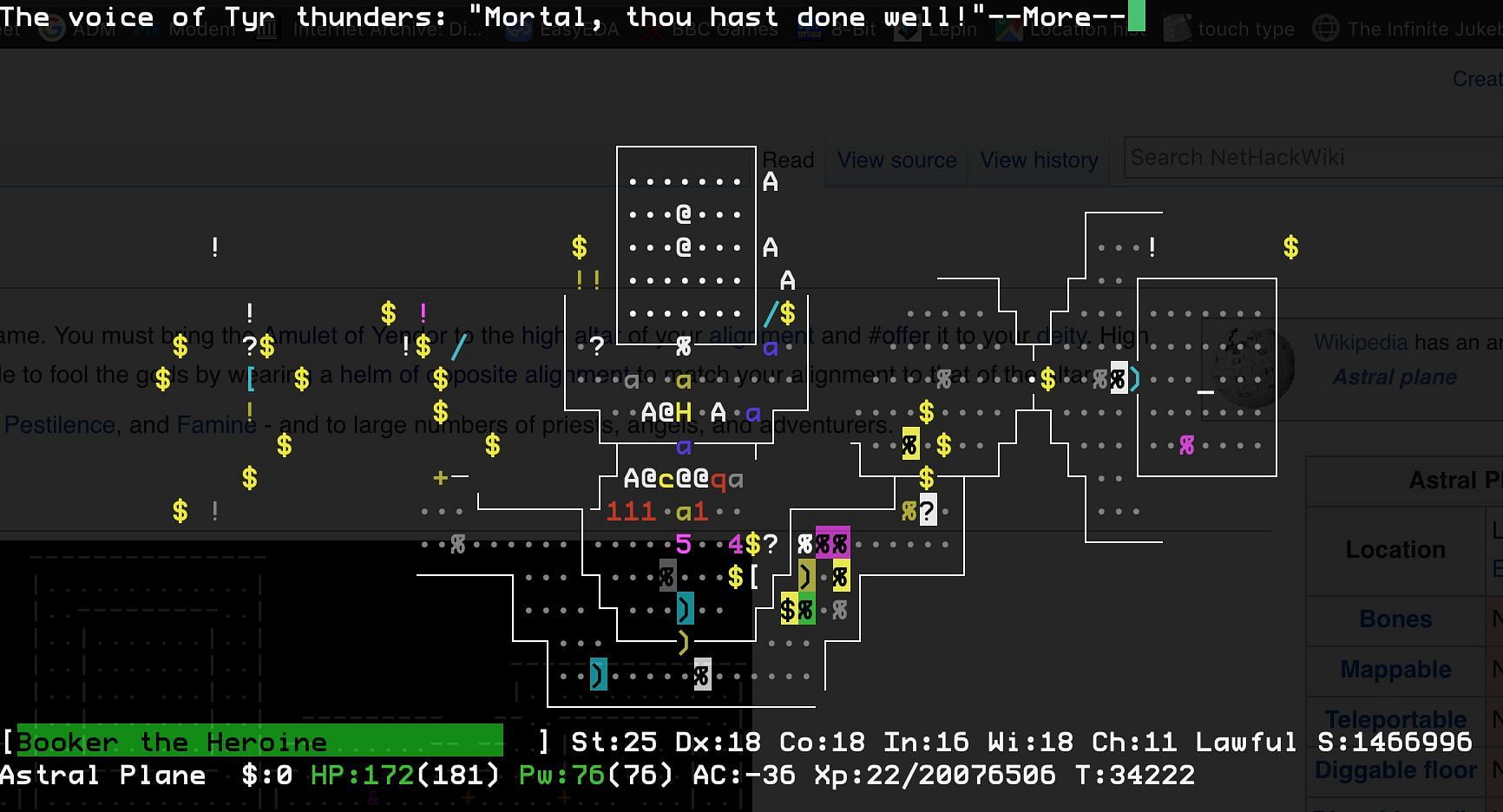 A scene from Nethack (Image via Reddit user u/slartibartfastBB)