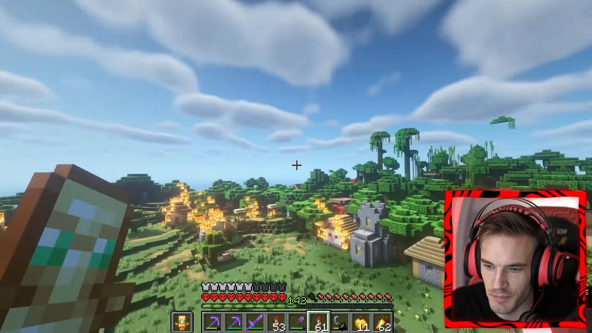 PewDiePie burns down a village (Image via YouTube/PewDiePie)