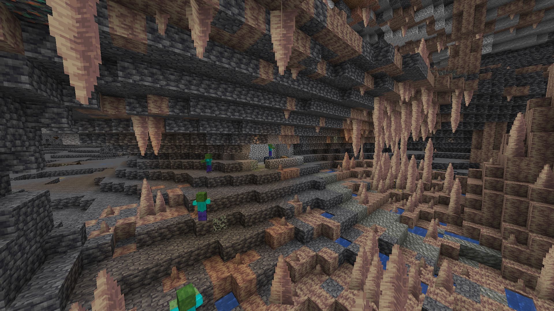 Zombie dungeon in a dripstone cave (Image via Minecraft)