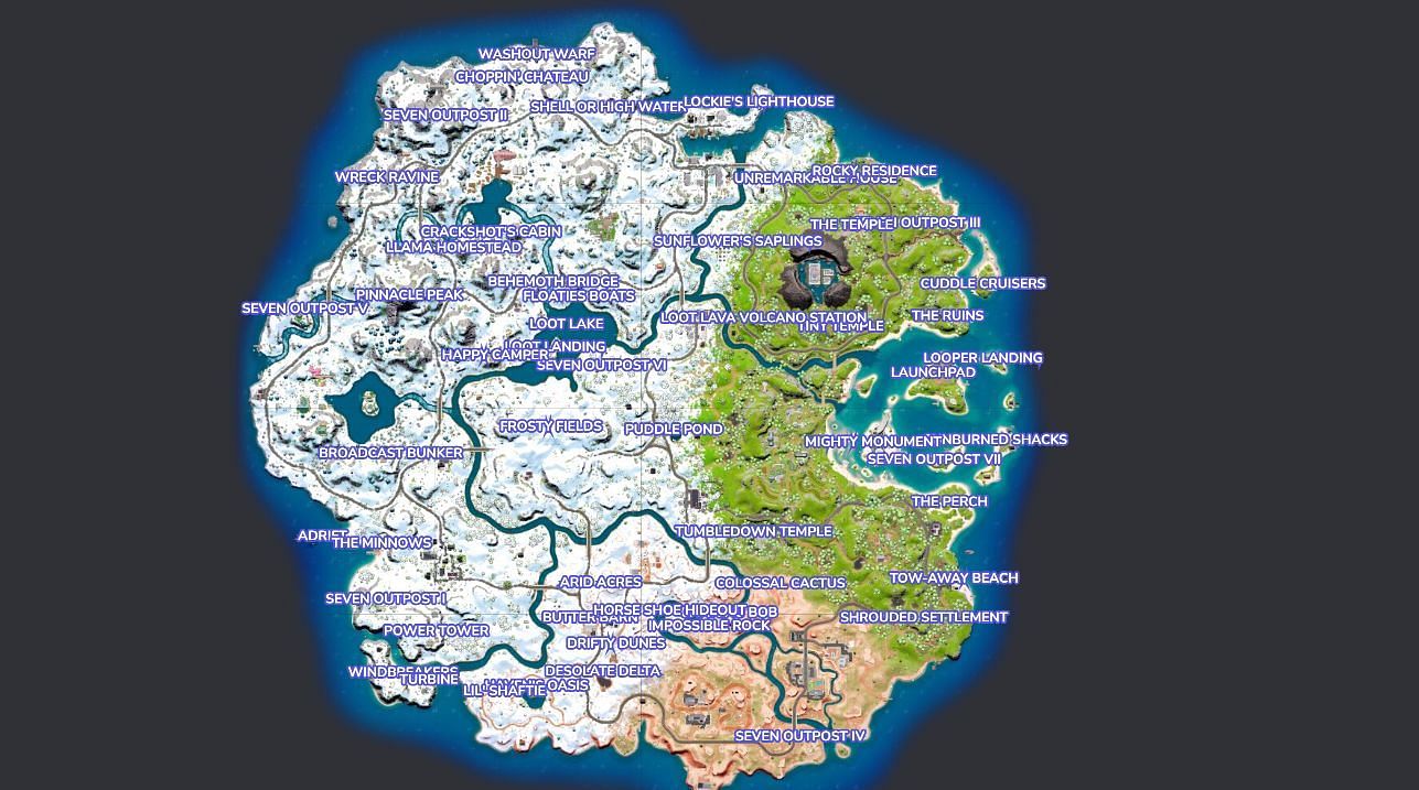 Named Locations in Fortnite Chapter 3 Season 1(Image via Fortnite.gg)
