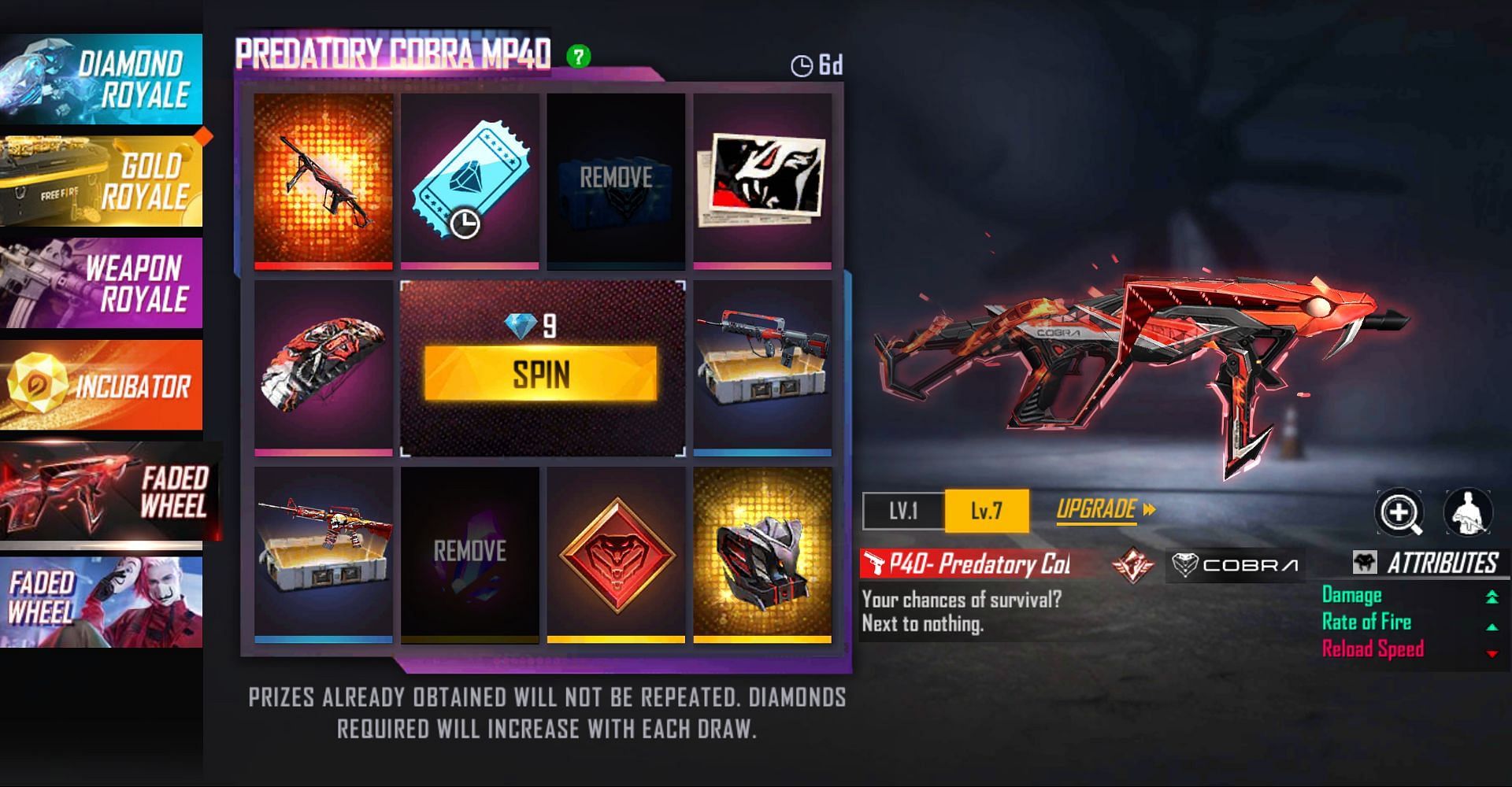 Users can make spin after removing two undesired items (Image via Free Fire)