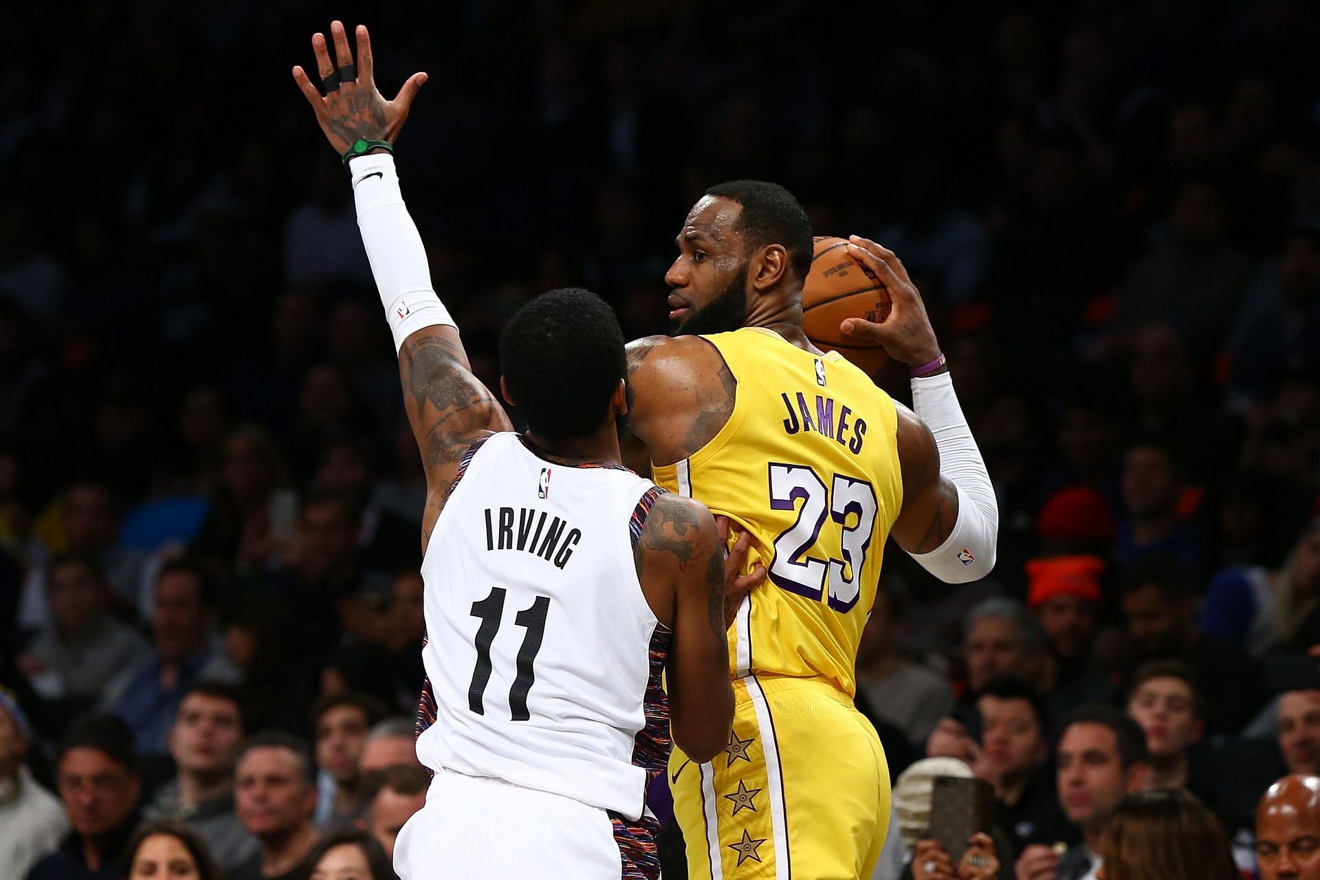 LeBron James of the LA Lakers against Kyrie Irving of the Brooklyn Nets