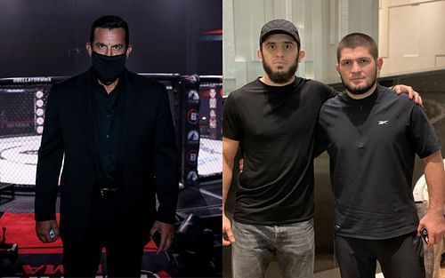 John McCarthy (L) and Islam Makhachev and Khabib Nurmagomedov (R) via Instagram @johnmccarthymma and @islam_makhachev