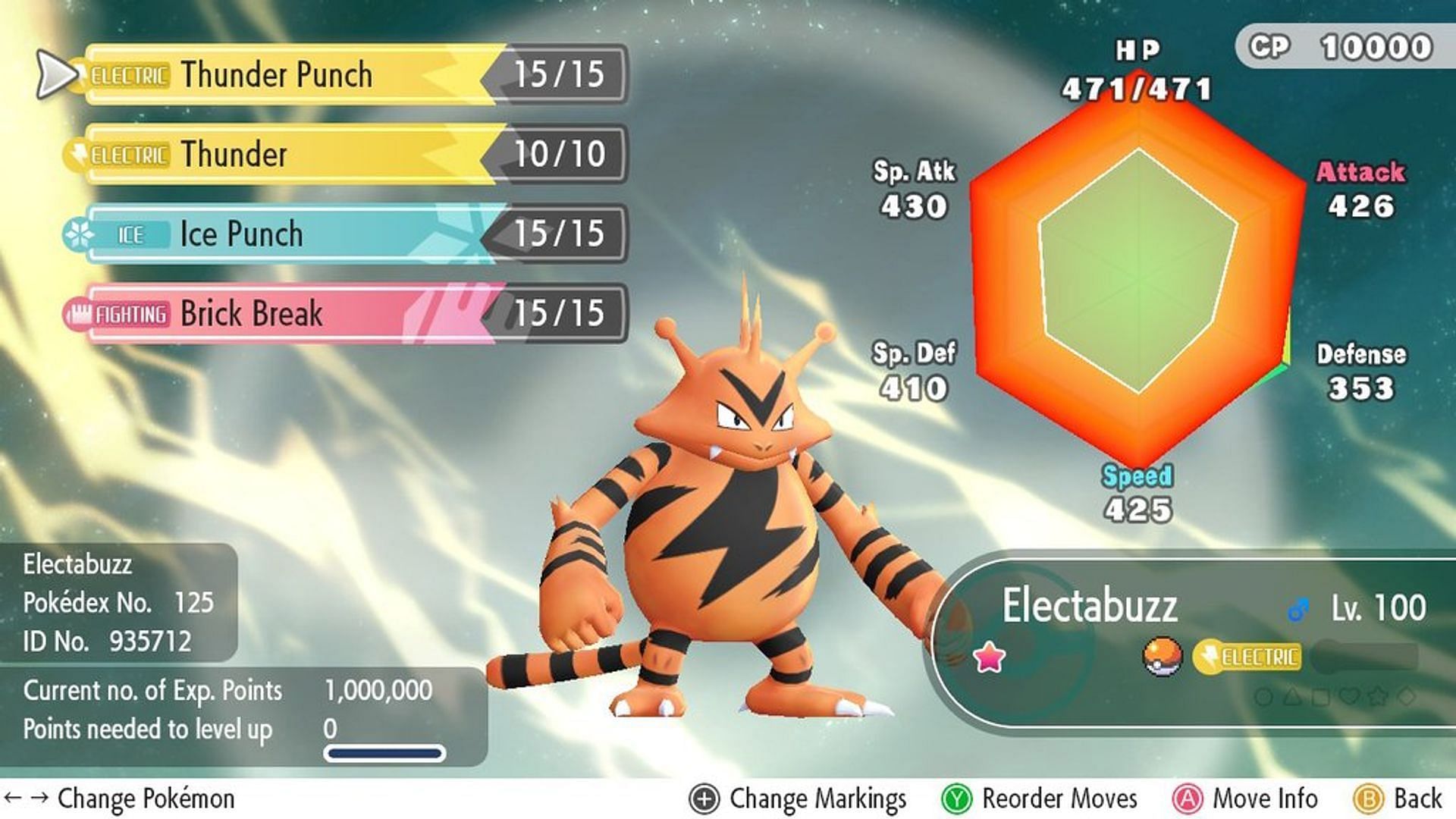 Shiny Electabuzz as it appears in the Pokemon: Let&#039;s GO games for the Nintendo Switch (Image via The Pokemon Company)