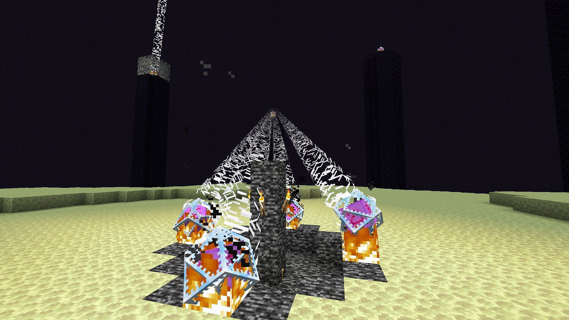 End Crystals reviving the Ender Dragon (Image via Minecraft)