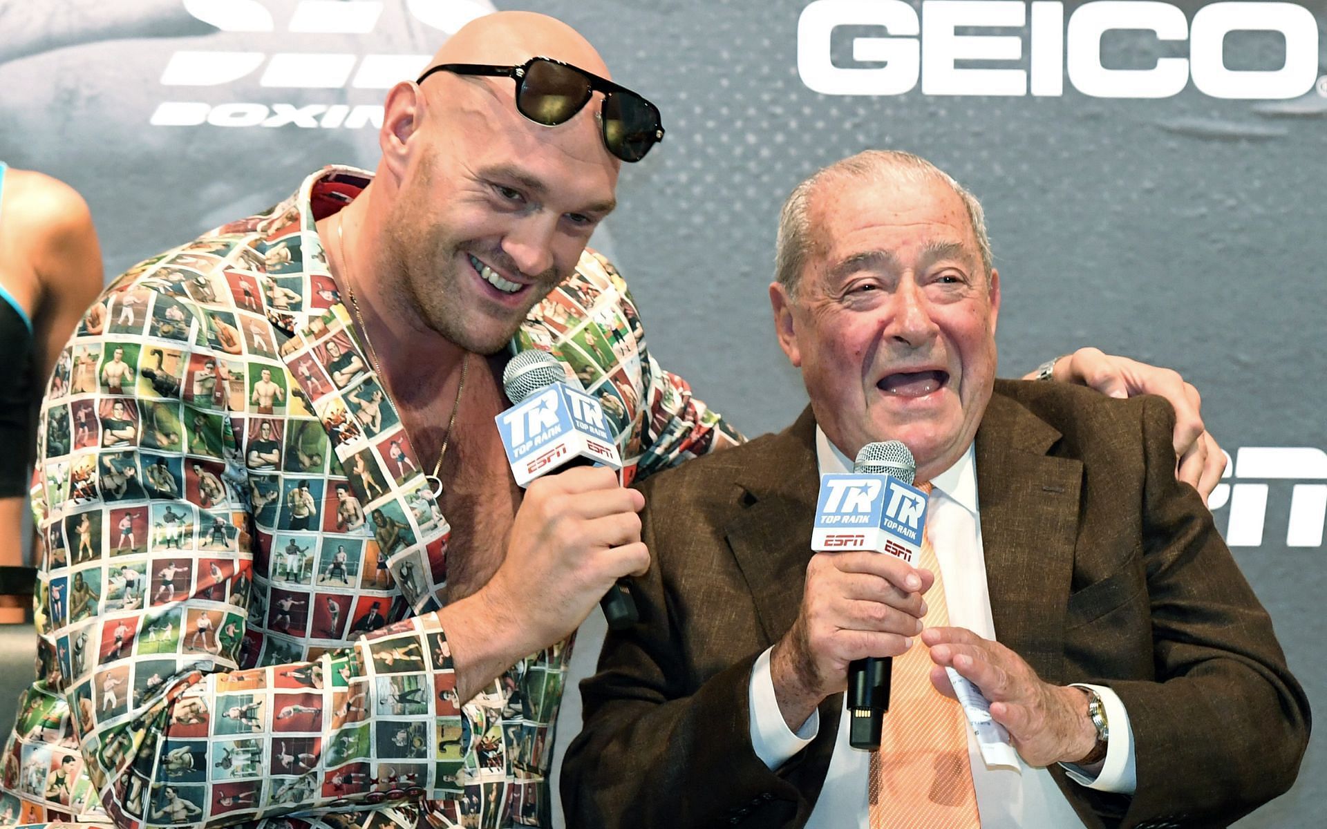 Tyson Fury (left) with Bob Arum (right) at a pre-fight press conference