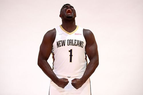 Zion Williamson of the New Orleans Pelicans poses during media day