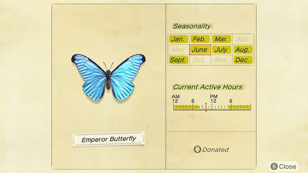 Emperor butterfly in Animal Crossing (Image via Nintendo)