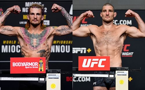 UFC superstars Sean O'Malley (left) and Sean Strickland (right) at two different weigh-ins