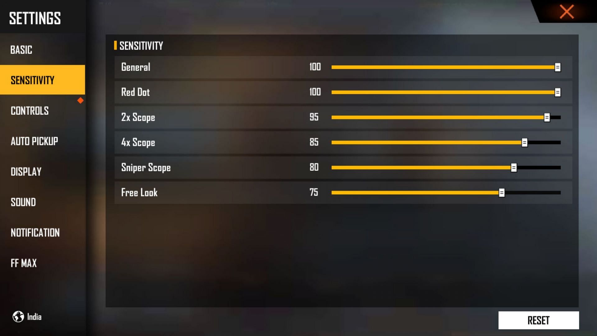 pc settings for free fire