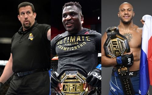 John McCarthy (left); Francis Ngannou (center); Ciryl Gane (right)