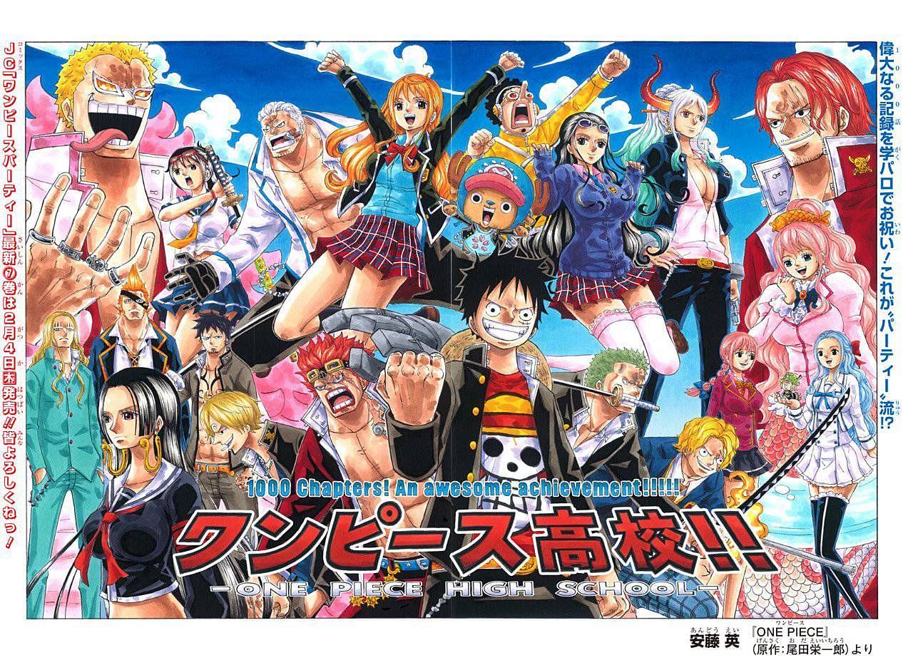 One Piece characters in high school (image via Viz)