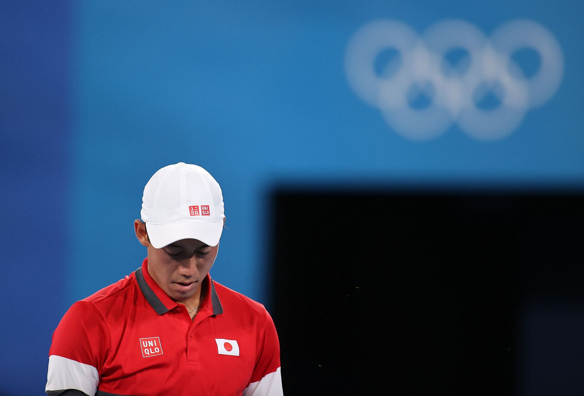 Kei Nishikori in action during the Tokyo Olympics