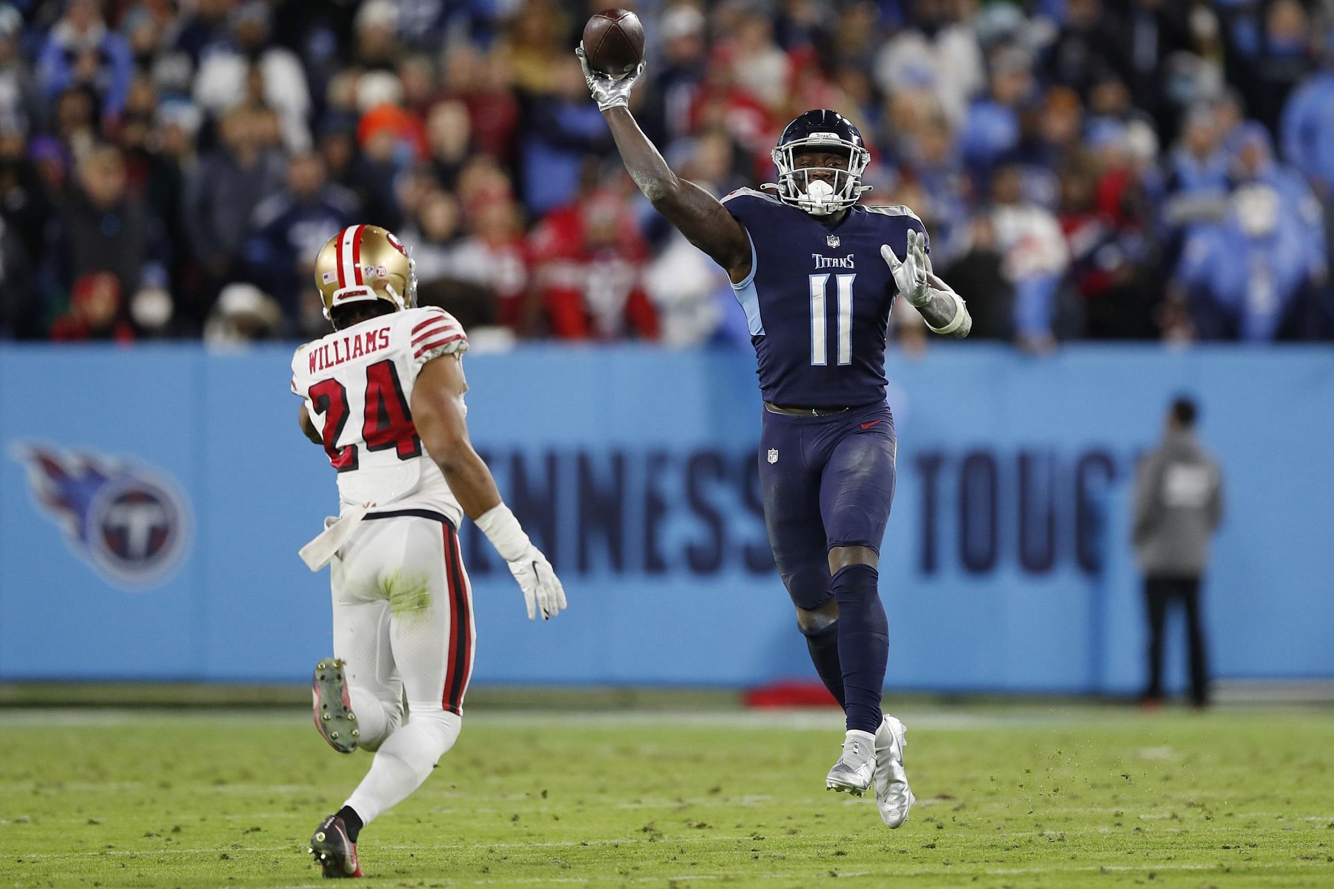AJ Brown tried to do it all for the Titans on Thursday, though they&#039;ll be happy with his receiving antics as is (Photo: Getty)