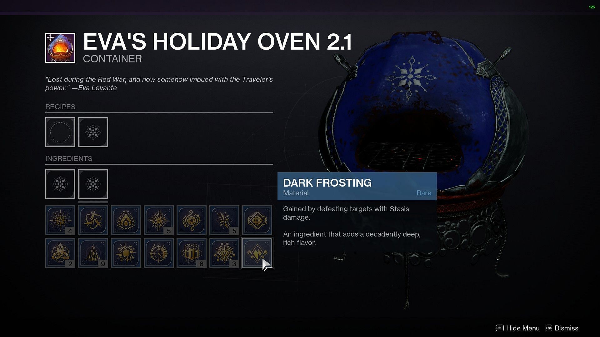 Destiny 2 Eva Holiday Oven 2.1 rare ingredients (Image via Bungie)
