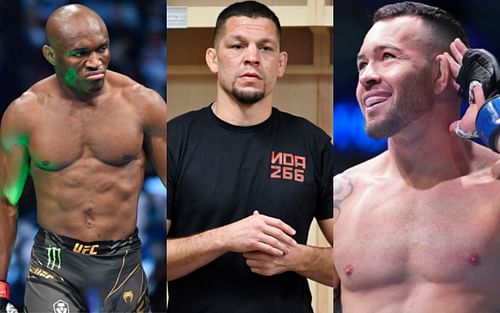 Kamaru Usman (left); Nate Diaz (center); Colby Covington (right)