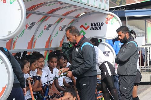 Simanta Krushna Mohanty, coach of SAI B, at the Khelo India U-21 Hockey League (PC: SAI Media)