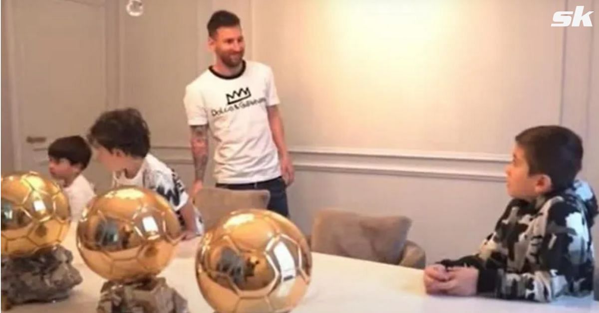 Messi at home with his children (Image: AS TV)