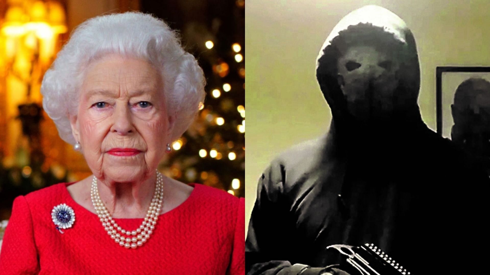 Jaswant Singh Chail reportedly disguised as a masked man and threatened to assassinate Queen Elizabeth (Image via Victoria Jones/Getty Images and Jaswant Singh Chail/Snapchat)