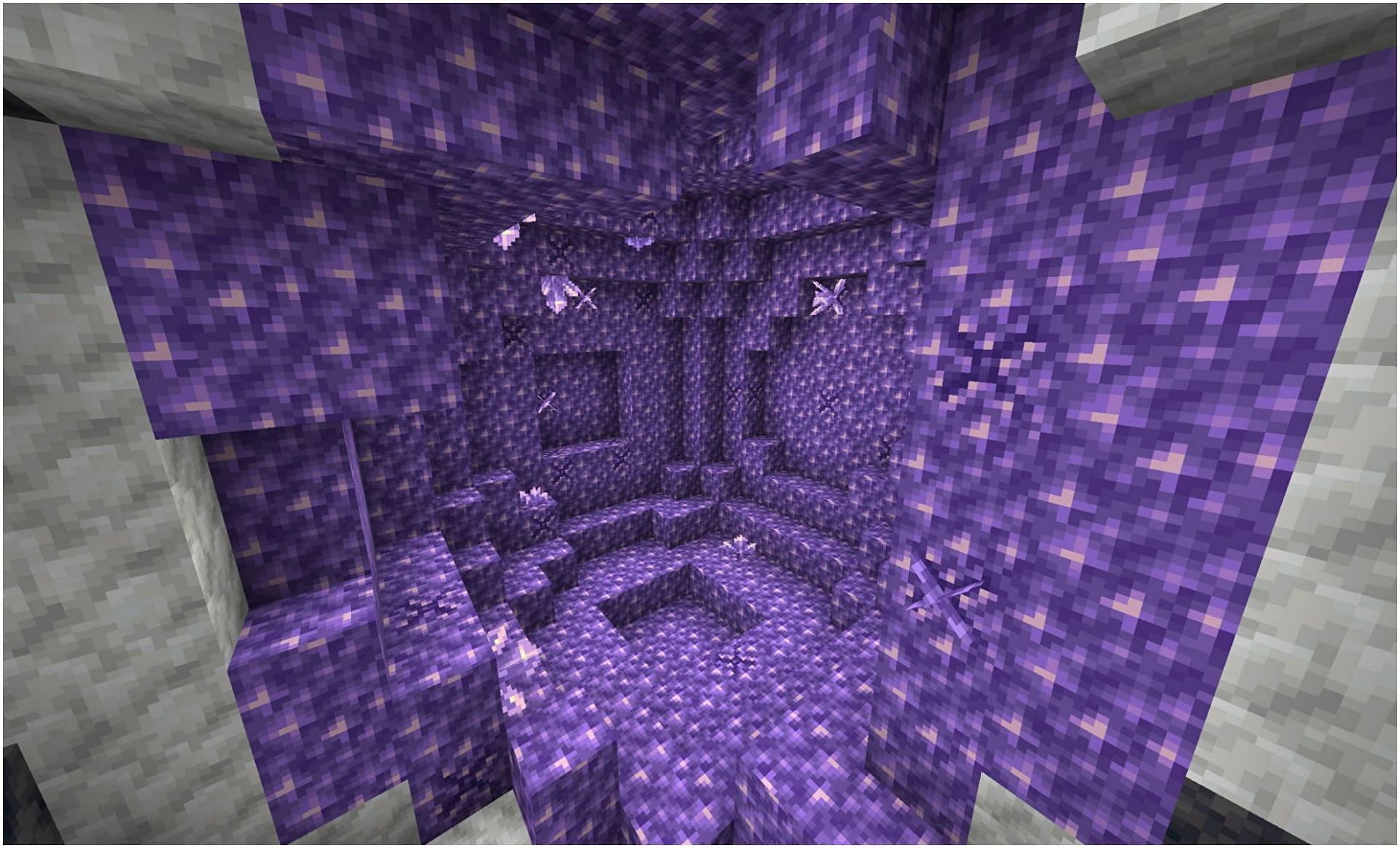 An Amethyst geode, where amethyst clusters can be found (Image via Minecraft)