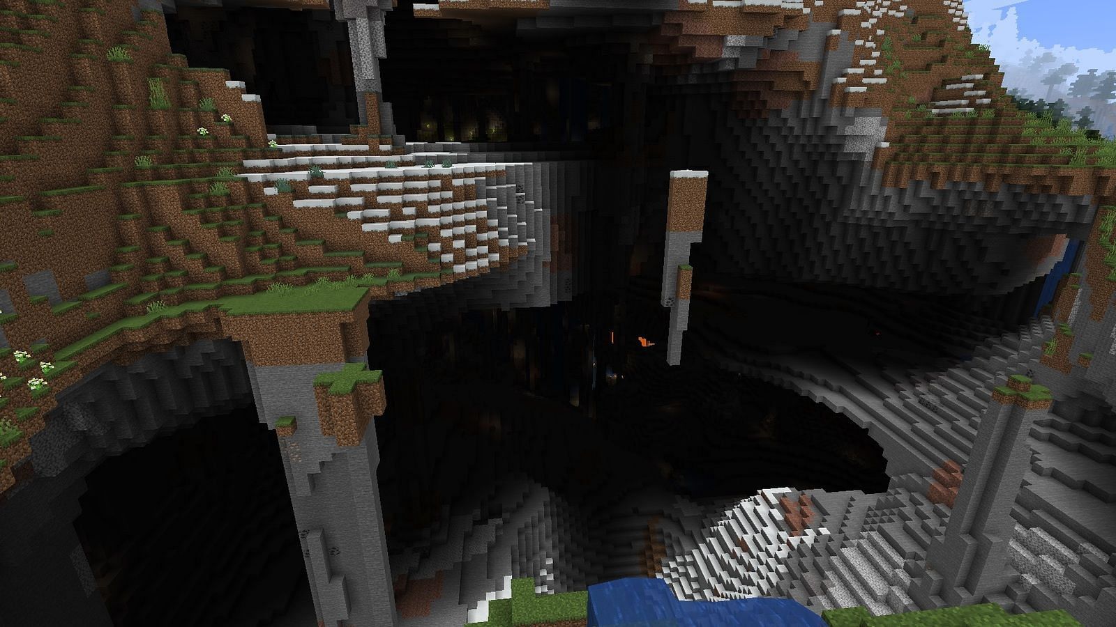 Caves will go down as low as Y level -64 now (Image via Minecraft)