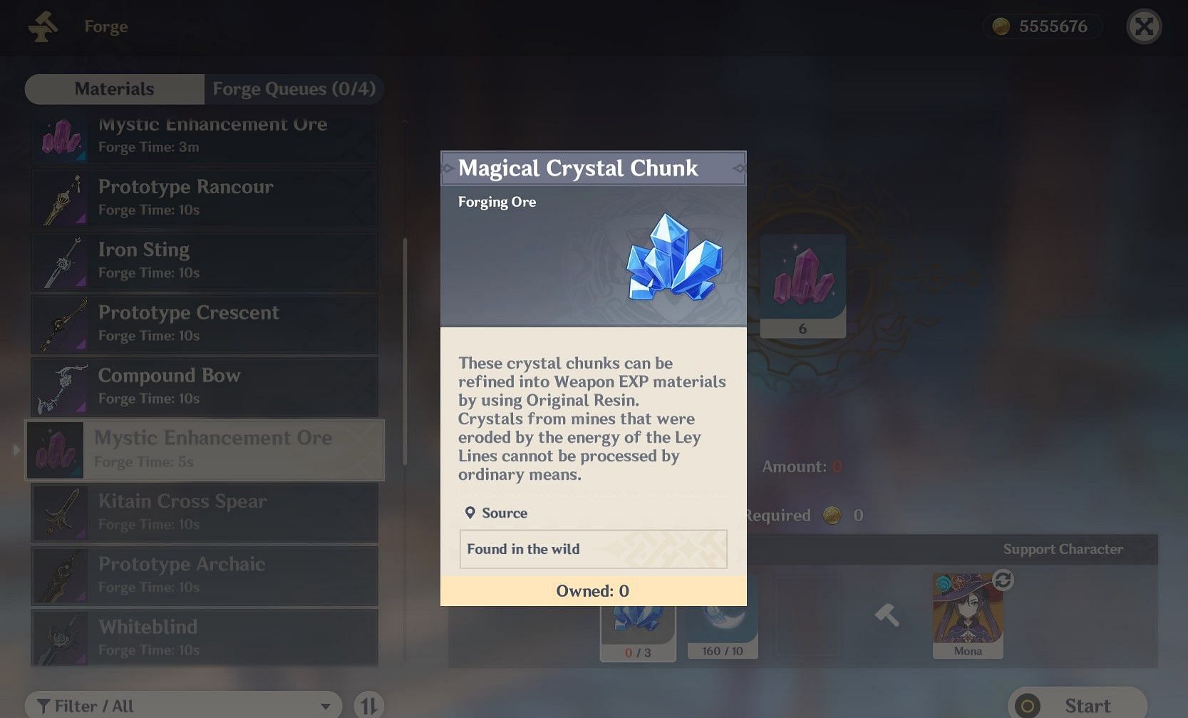 Forging Mystic Enhancement Ore with Magic Crystal Chunks is one easy method (Image via Genshin Impact)