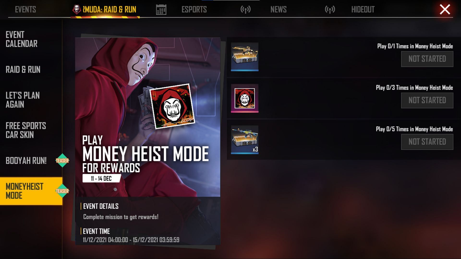 Money Heist Mode event (Image via Free Fire)