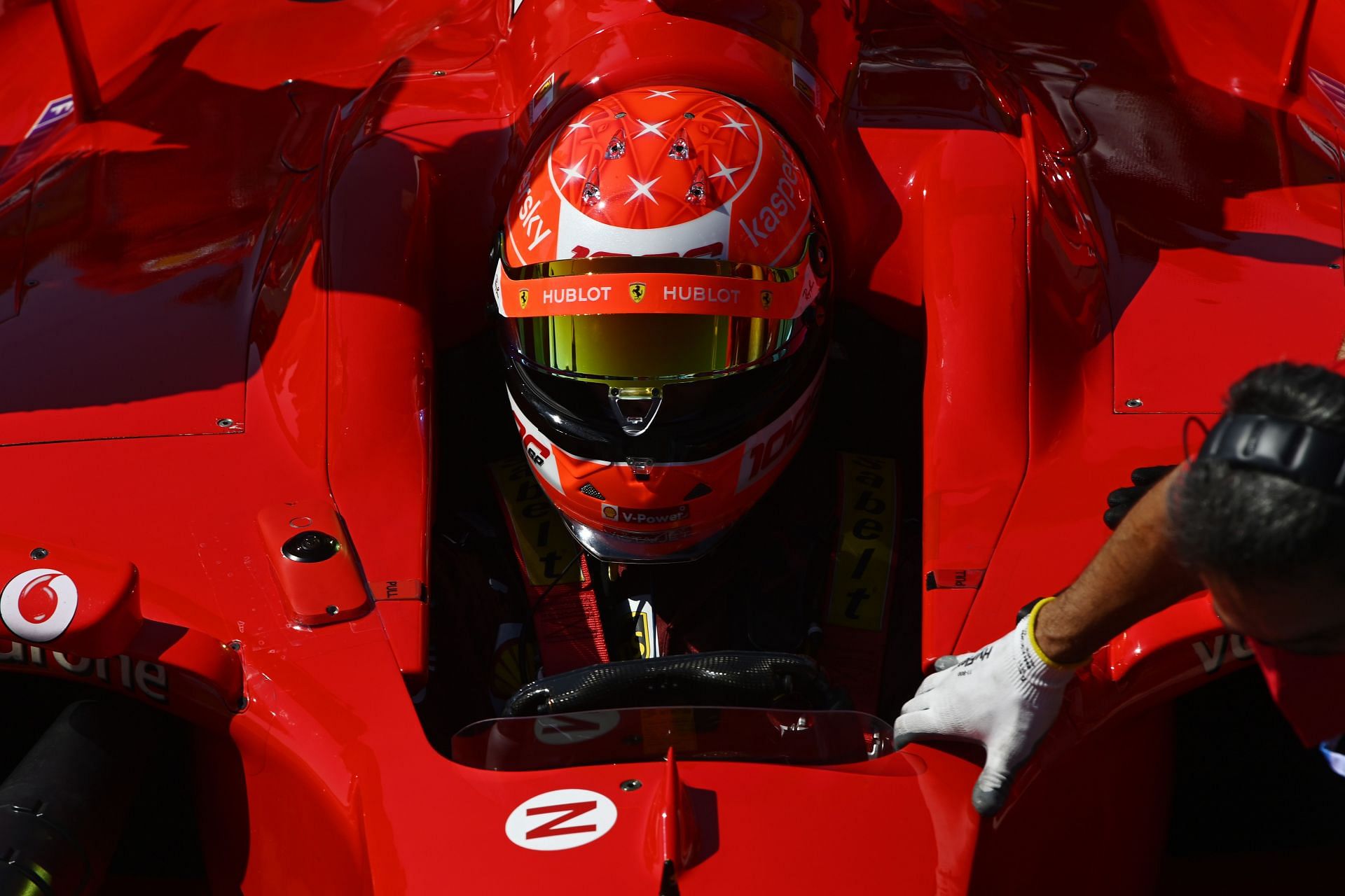 Mick Schumacher of Germany prepares to drive the Ferrari F2004 of his father Michael Schumacher before the 2020 Tuscany GP