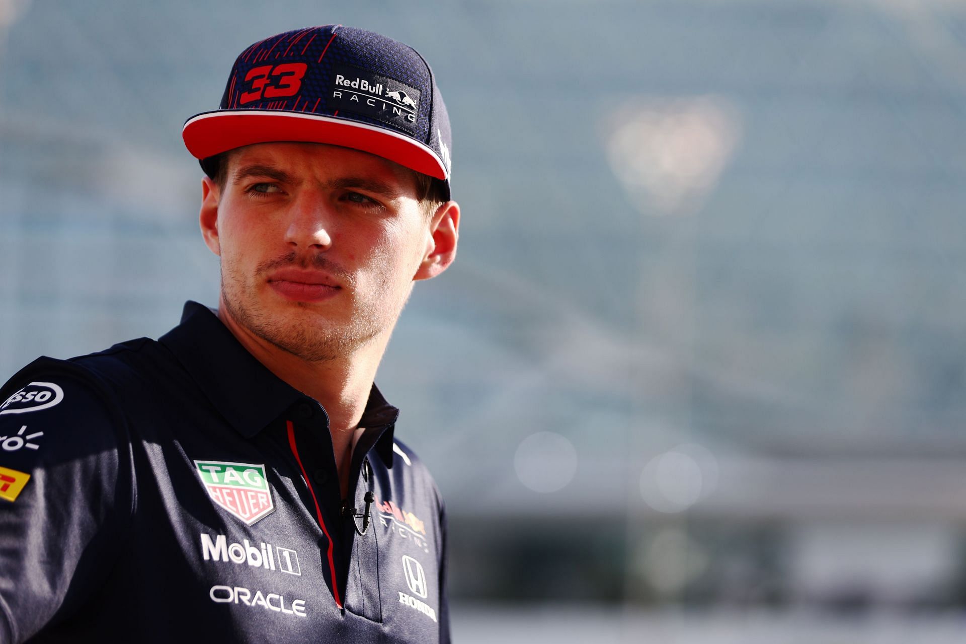 Max Verstappen ahead of the Abu Dhabi GP press conference. Image courtesy: Mark Thompson/Getty Images