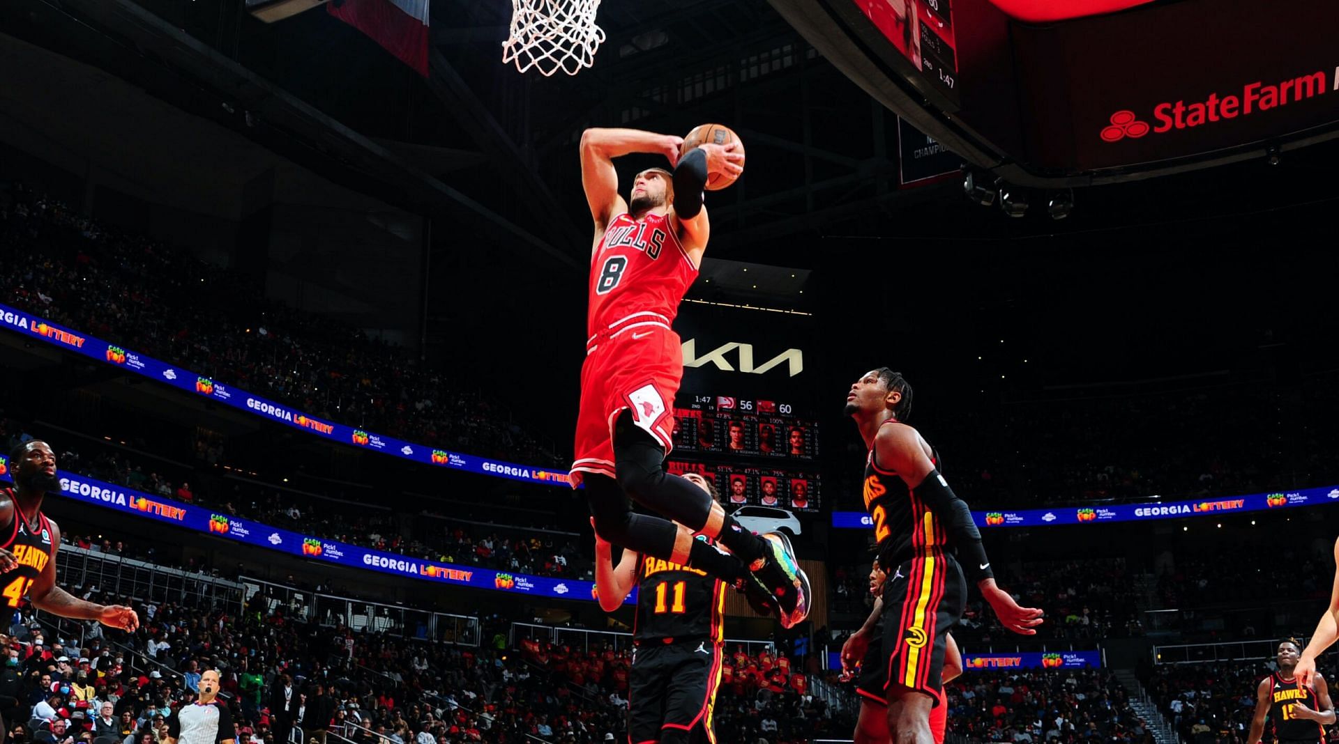 Zach Lavine dunking on the Atlanta Hawks