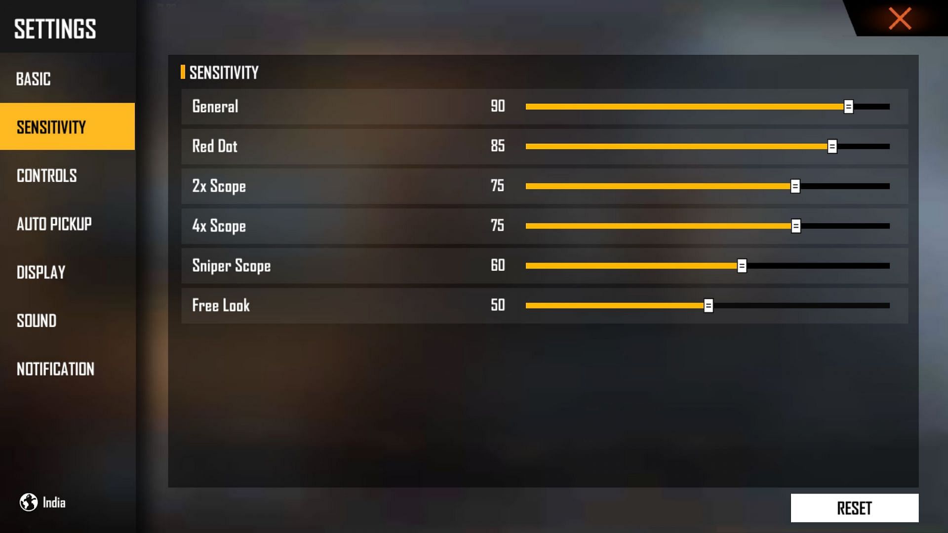 Here are the settings (Image via Free Fire)