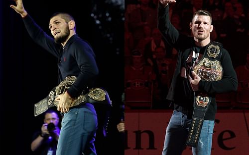 Former UFC champions Khabib Nurmagomedov (left) and Michael Bisping (right)