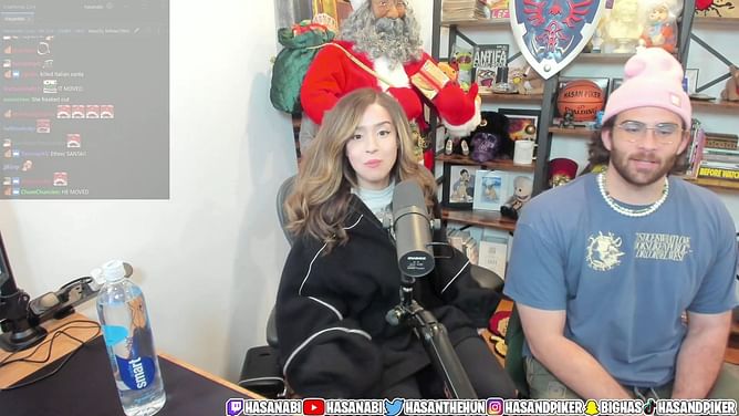 "I thought it was falling": Pokimane's cameo on HasanAbi's stream ruined by a "moving" Santa Claus figurine