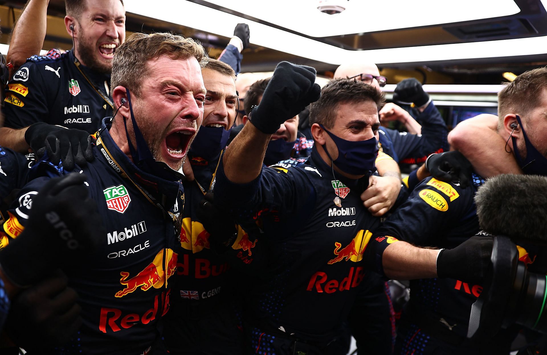 The Red Bull garage erupted with joy as Max Verstappen passed Lewis Hamilton for the lead at the 2021 Abu Dhabi Grand Prix