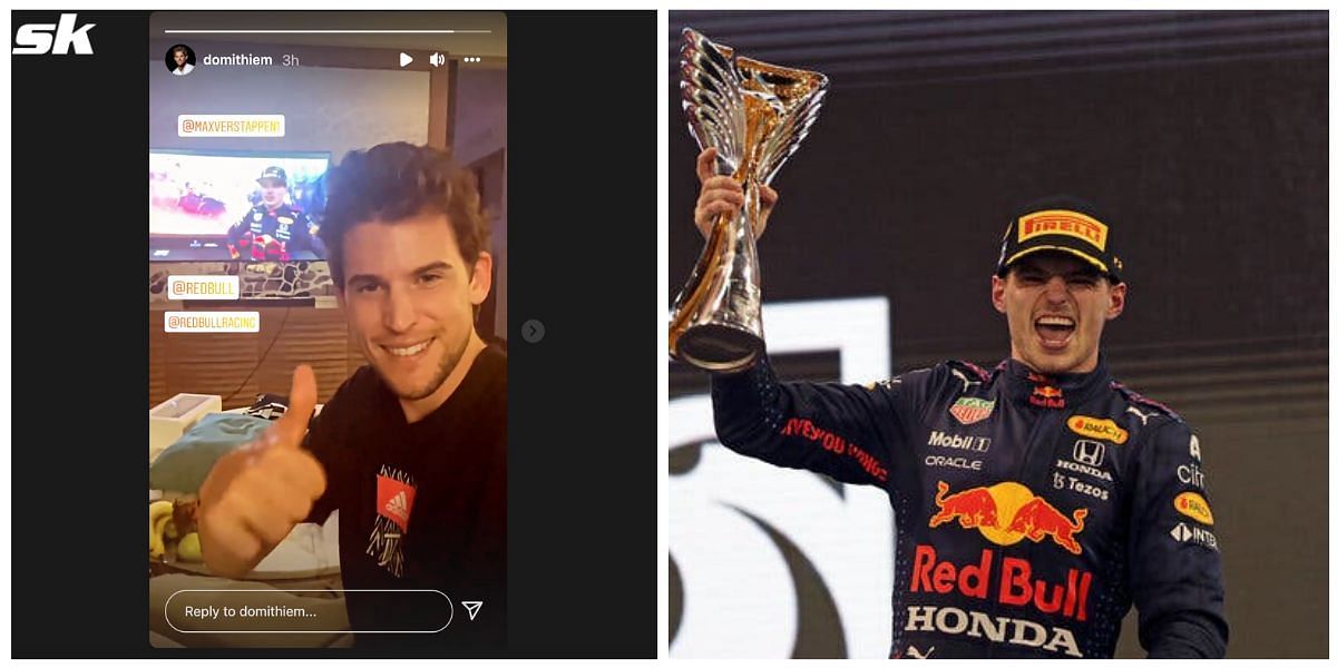 Dominic Thiem congratulating Max Verstappen on winning his maiden World Championship
