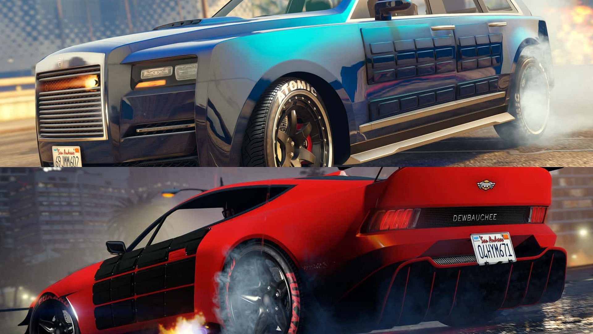 The Enus Jubilee and the Dewbauchee Champion in GTA Online (Images via Rockstar Games)