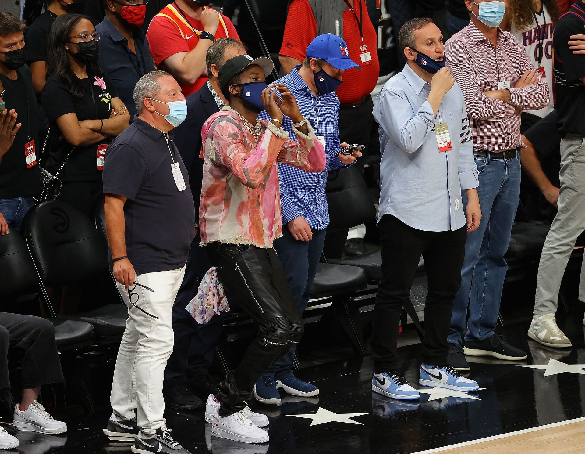 Rapper, Meek Mill, looks on during the second half of game 6 of the Eastern Conference Semifinals between the Atlanta Hawks and the Philadelphia 76ers at State Farm Arena on June 18, 2021 in Atlanta, Georgia.