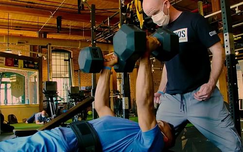 UFC fighter Rob Font and strength and conditioning coach Michael Perry. [@UFC via YouTube]