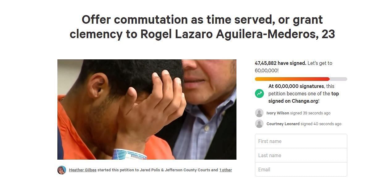 Petition for Rogel Aguilera-Mederos clemency request (Image via Change)