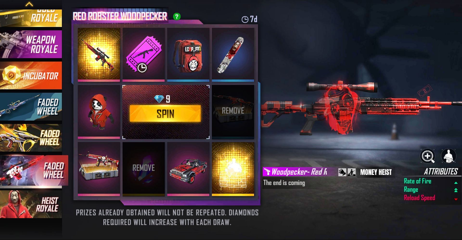 You can make the spins after removing the items (Image via Free Fire)