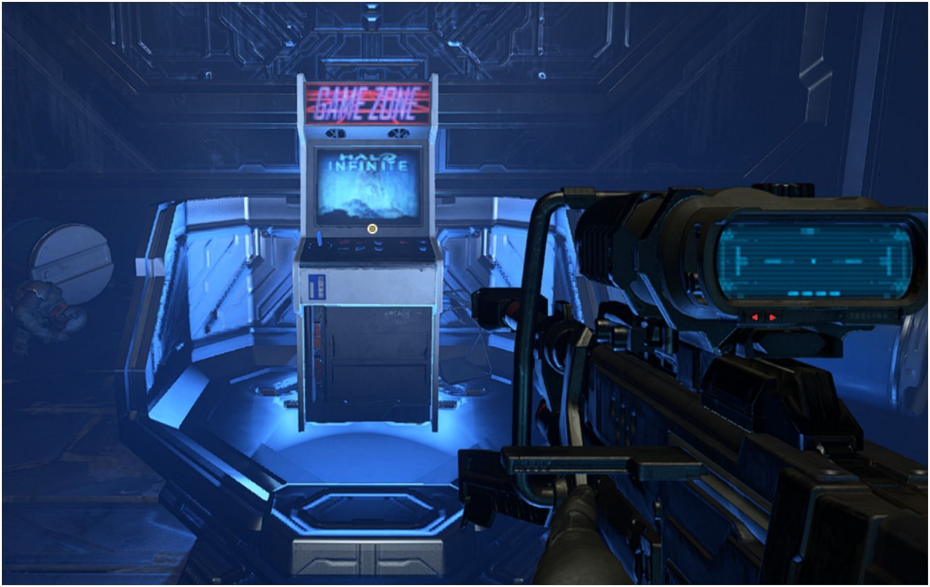 Reaching the arcade machine in Halo Infinite (Image via Halo Infinite)